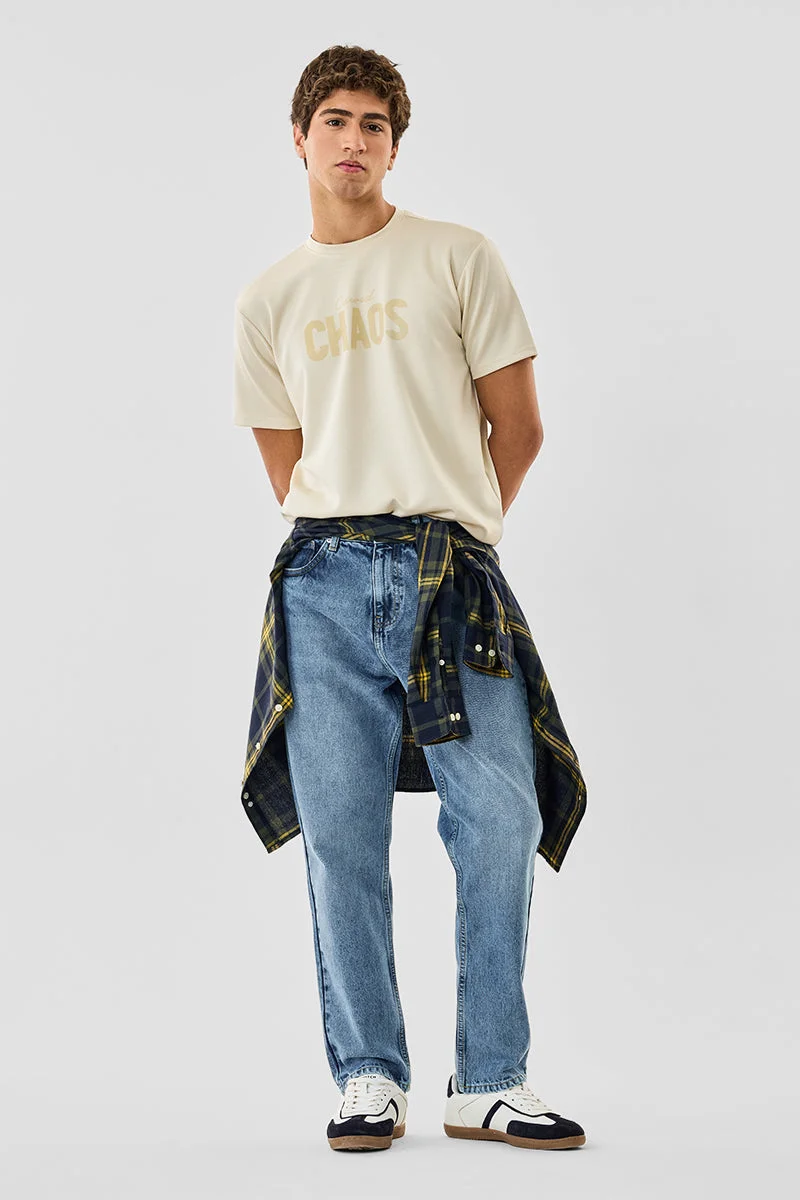 SNITCH Mid Blue Mid Blue Solid Loose Fit Casual Jeans for Men | Best Price UAE