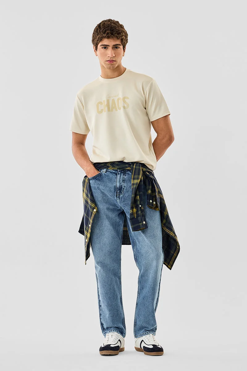 سنيتش Mid Blue Solid Loose Fit Casual Jeans