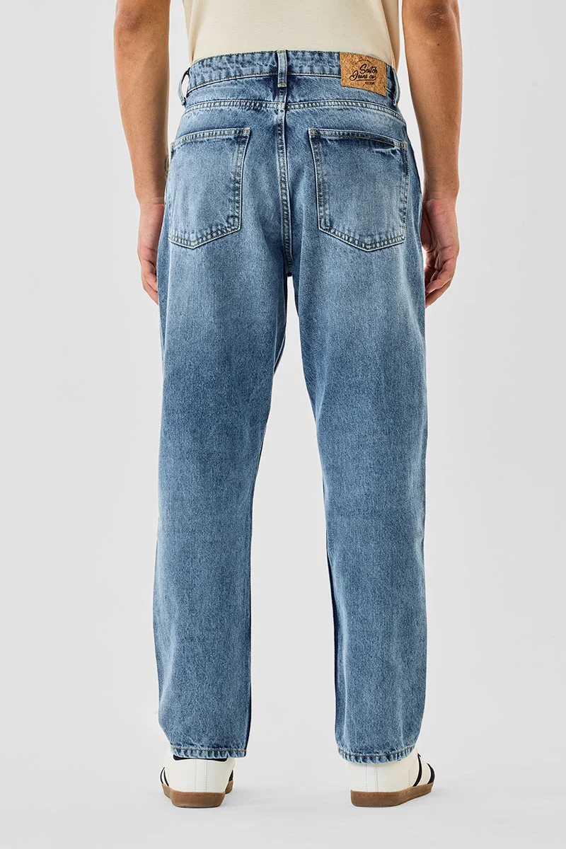 SNITCH Mid Blue Mid Blue Solid Loose Fit Casual Jeans for Men | Best Price UAE
