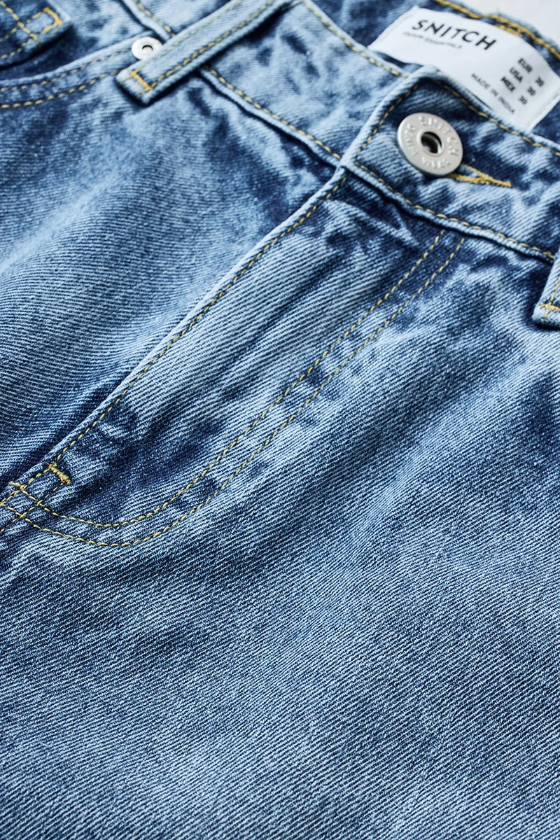 SNITCH Mid Blue Mid Blue Solid Loose Fit Casual Jeans for Men | Best Price UAE