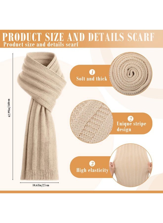 Suhine 8 Pcs Winter Beanie Hat Scarf Gloves Ear Warmer set Warm Fleece Knit Hat Touch Screen Gloves Earmuff for Women men, Black, Beige, One size - Image 3