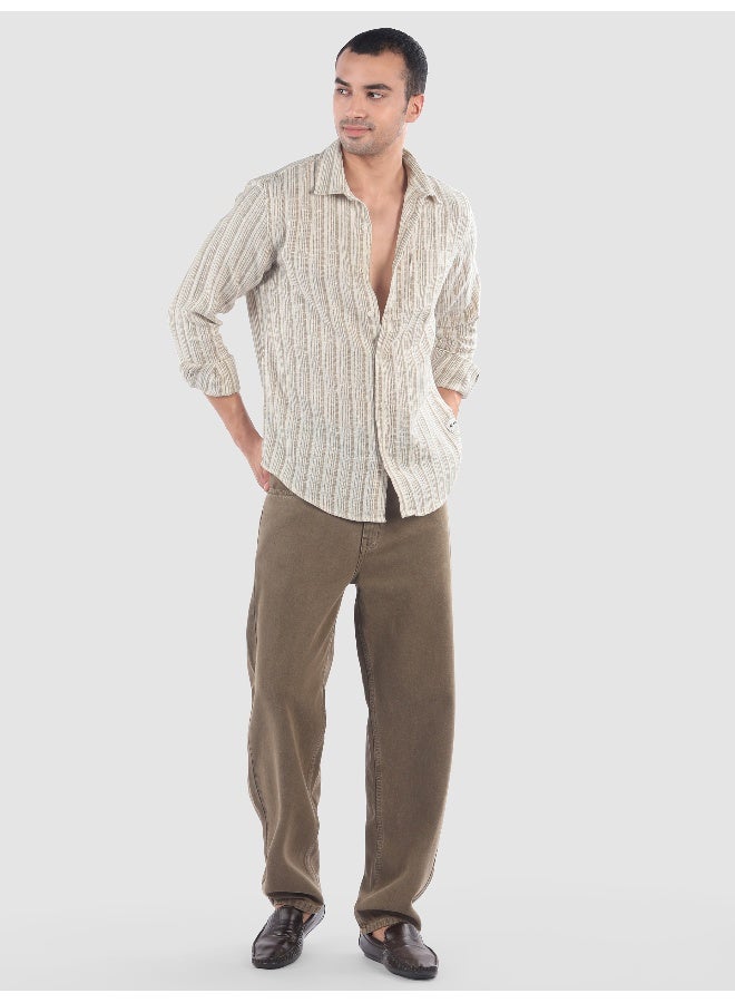 Beyoung Beige Dual Stripe Cotton Shirt - Image 5