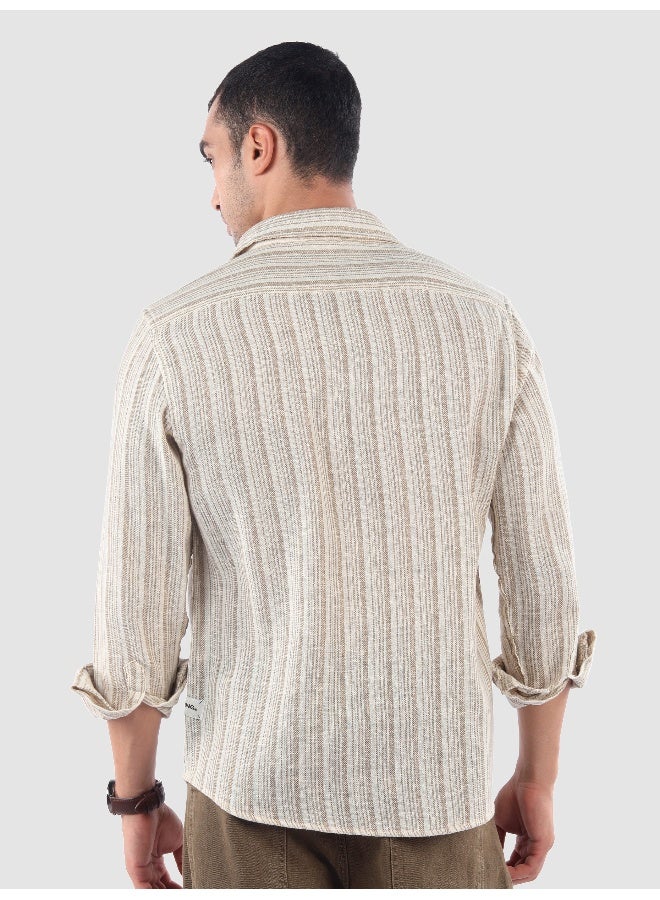 Beyoung Beige Dual Stripe Cotton Shirt - Image 3