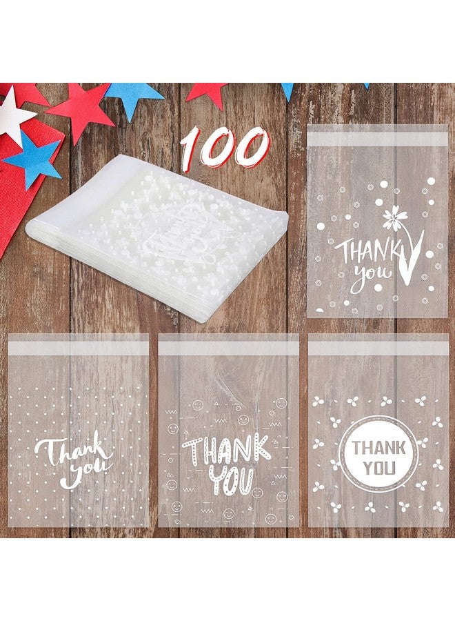 Konsait 100Count Thank You Cookie Candy Treat Bags Selfadhesive Sweets Biscuit Dessert Plastic Bags Packaging Cellophane Gift Goody Bags For Bithday Summer Party Favors Supplies 3.9×5.1Inch - Image 1