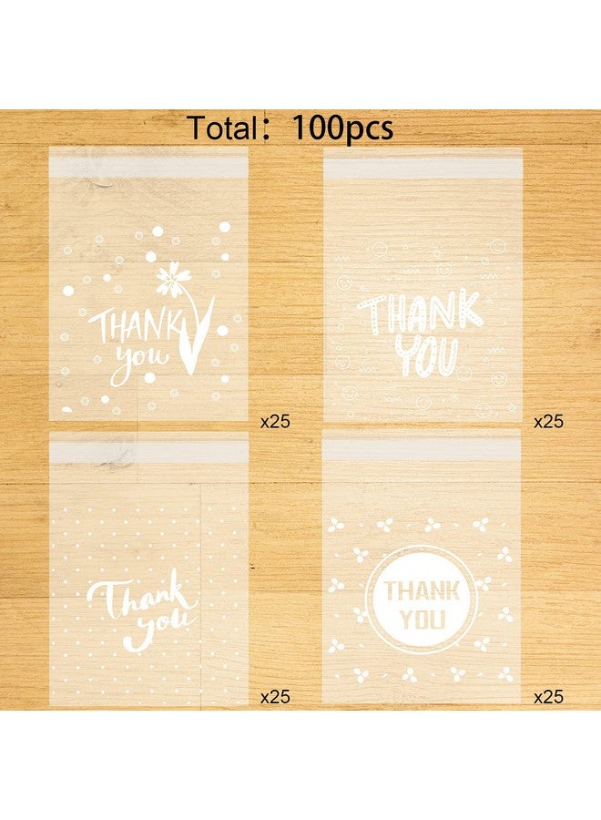 Konsait 100Count Thank You Cookie Candy Treat Bags Selfadhesive Sweets Biscuit Dessert Plastic Bags Packaging Cellophane Gift Goody Bags For Bithday Summer Party Favors Supplies 3.9×5.1Inch - Image 3