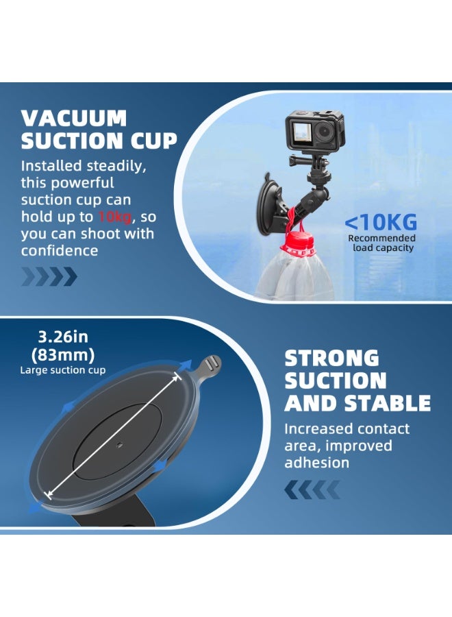 KISSUN Action Camera Mounts forPocket 3 Suction Cup Mount, Windshield Window Dash Holder Kit with Expansion Adapter for Insta360 X3 X4 X2 Go 3S for GoPro Max Mini Hero 12 11 10 9 8 7 6 5 Pocket 3 2 Action 3 4 Accessories - Image 2