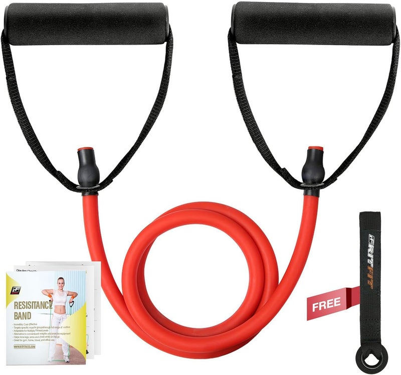 RitFit Single Resistance Exercise Band with Comfortable Handles - Ideal for Physical Therapy, Strength Training, Muscle Toning - Door Anchor and Starter Guide Included - Image 1