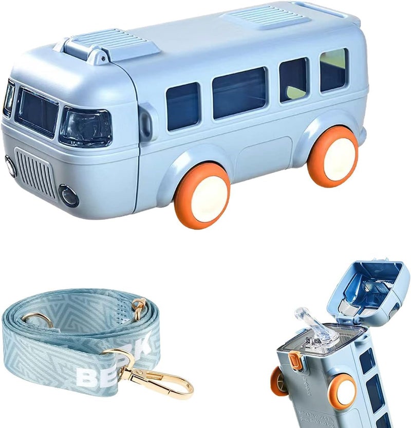 LMN Store Lmn Store Any Sales Whistle Keychain With Bus Water Bottle Comes With Straw Strap For Water Coffee Tea Various Drinks Cool Design Easy To Carry Fits In A Backpack Or Gym Bag 500 Ml BluePlastic - Image 1