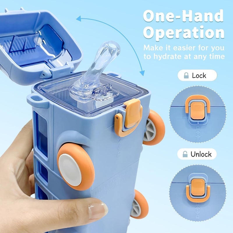 LMN Store Lmn Store Any Sales Whistle Keychain With Bus Water Bottle Comes With Straw Strap For Water Coffee Tea Various Drinks Cool Design Easy To Carry Fits In A Backpack Or Gym Bag 500 Ml BluePlastic - Image 5