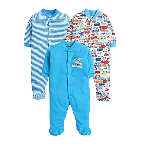 EIO 100% Cotton Rompers Sleepsuits Jumpsuit Night Suits For Infants Newborn Baby Boys & Girls Pack Of 3 (0-3 Months, Yellow, 0-3 Months, Turquoise, Relaxed) - Image 1