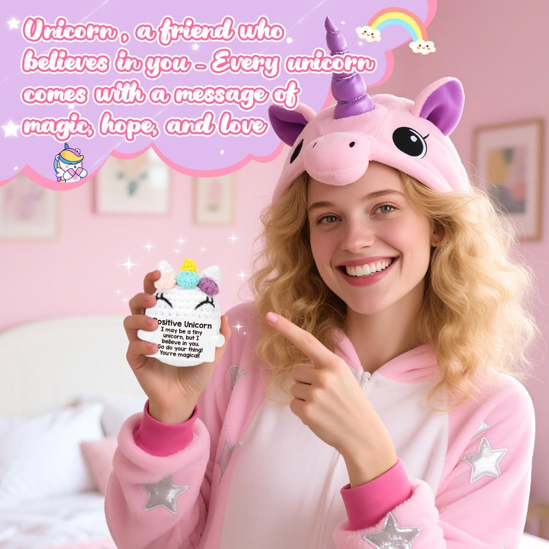 Vivagifts Unicorn Easter Basket Stuffers Gifts for Teen Girl, Easter Cute Birthday Gifts for Women Friends Coworker Graduation Gift for Her Daughter Kid College Positive Crochet Animal Emotional Unicorn Support - Image 4