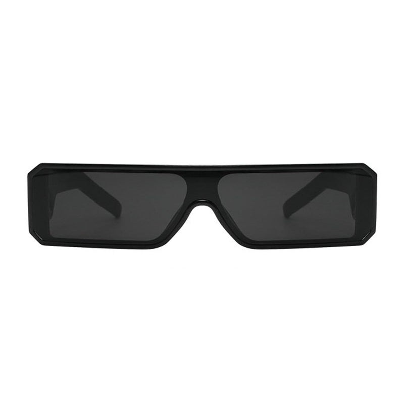 willochra Small Sunglasses for Women Men Futuristic Alien Geth Black Rectangle Glossy Frame 90s Cool Tiny Shades F27 (black) - Image 3