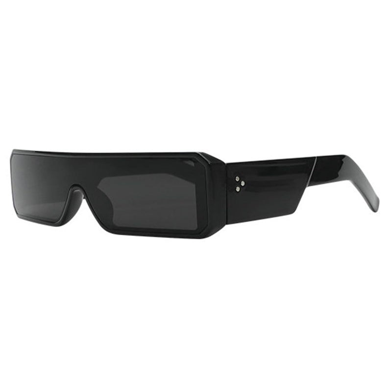 willochra Small Sunglasses for Women Men Futuristic Alien Geth Black Rectangle Glossy Frame 90s Cool Tiny Shades F27 (black) - Image 1