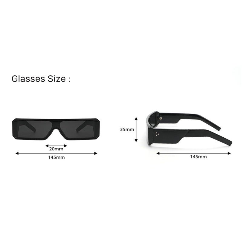 willochra Small Sunglasses for Women Men Futuristic Alien Geth Black Rectangle Glossy Frame 90s Cool Tiny Shades F27 (black) - Image 5