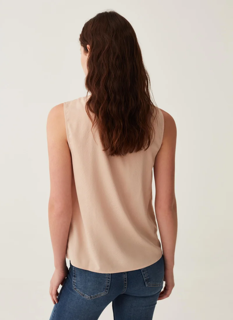 Ovs Sleeveless patterned blouse with pleating