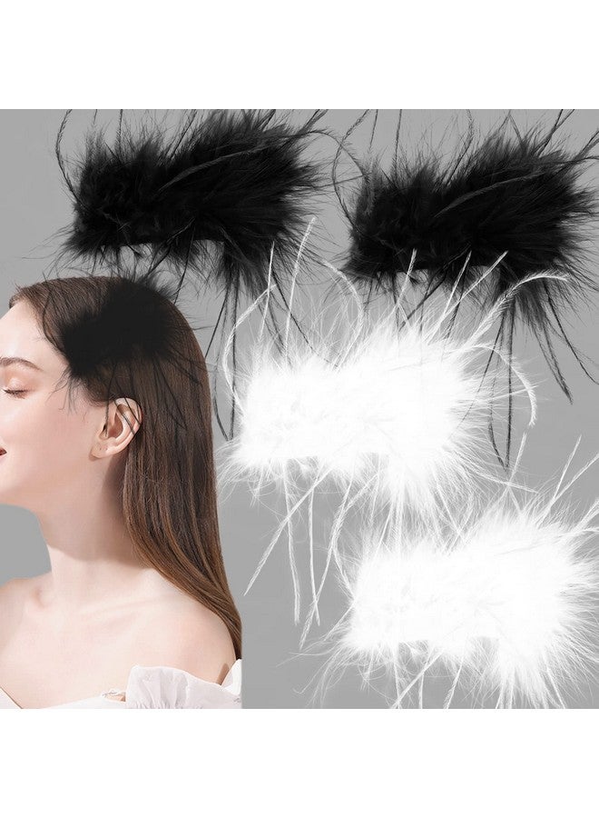 Aswewamt 4 Pcs Ostrich Feather Hair Clips Retro Hairgrip Vintage Elegant Luxury Headpiece Bride Party Festival Wedding Jewelry Accessories For Women (Black+White) - Image 1