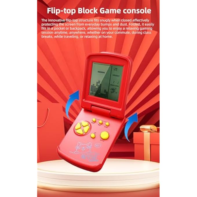 3.5" BLOCK GAME CONSOLE UNIQUE DESIGN COLLAPSIBLE 26 RETRO GAMES BUILT-IN MULTIPLE MODES DIFFICULTY/SPEED ADJUSTABLE EDUCATIONAL TOYS FOR KIDS (YELLOW) - Image 3