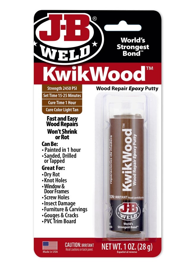 J-B WELD 8257 Kwikwood Wood Repair Epoxy Putty Stick- 3.5 Inch  Tan  - Image 1