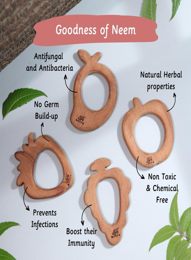 Ariro Wooden Teethers Fruit Shaped for Baby Boy & Girl | Hand Crafted with Organic Neem Wood That Helps Boost Immunity & Aids in Digestion | Easy to Grasp & Chew - Image 3