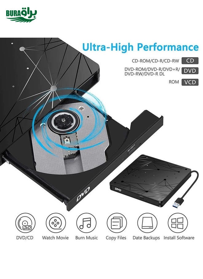 BURAQ External USB 3.0 Portable DVD RW Reader Optical Drive Reader  - Image 3