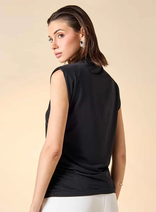 Iconic Iconic Relaxed Fit Sleeveless Top with Turtle Neck