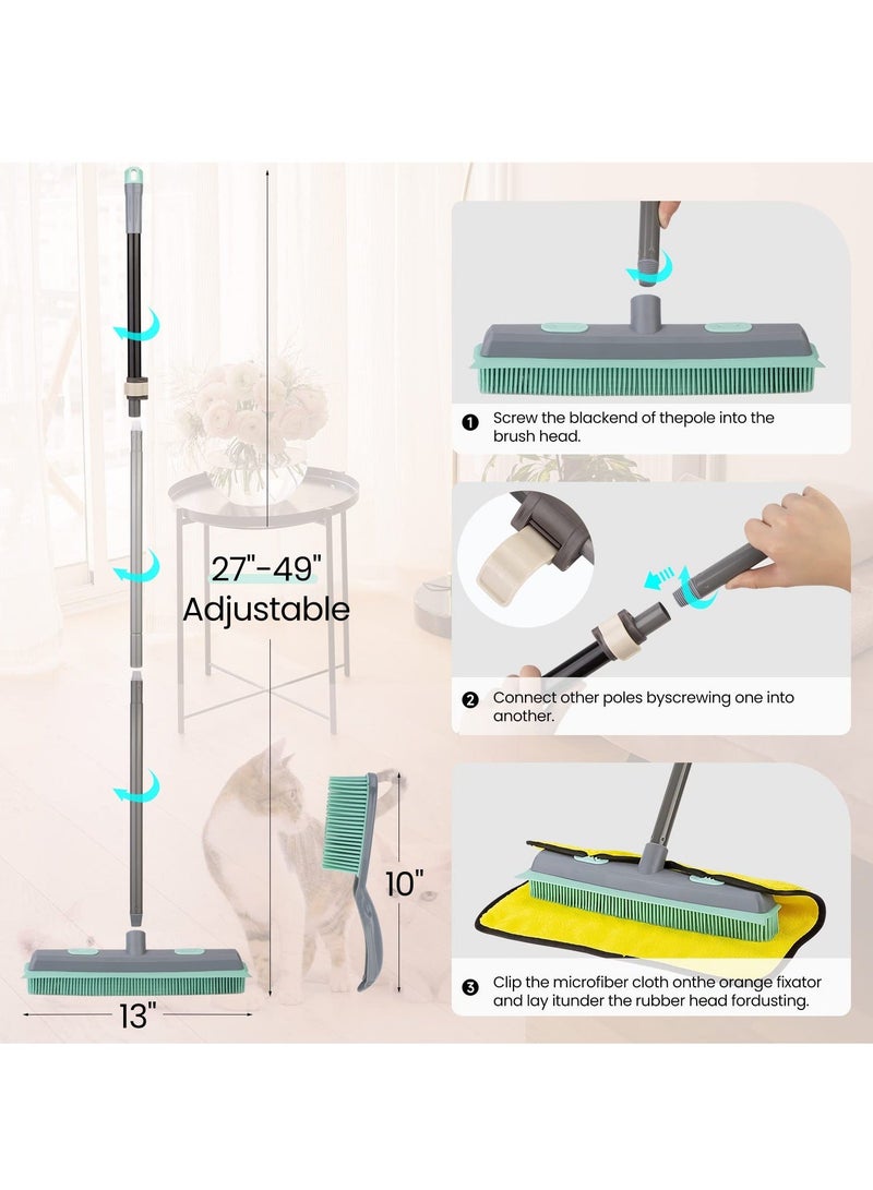 Long Handle Rubber Broom, Sweeping Brush and Pet Hair Removal Set, Indoor Use for Carpet Floor Sofa Window, Artificial Grass Rake Outdoor Cleaning  - Image 2