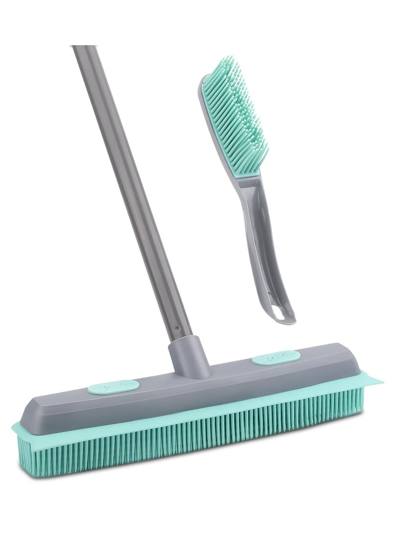 Long Handle Rubber Broom, Sweeping Brush and Pet Hair Removal Set, Indoor Use for Carpet Floor Sofa Window, Artificial Grass Rake Outdoor Cleaning  - Image 1