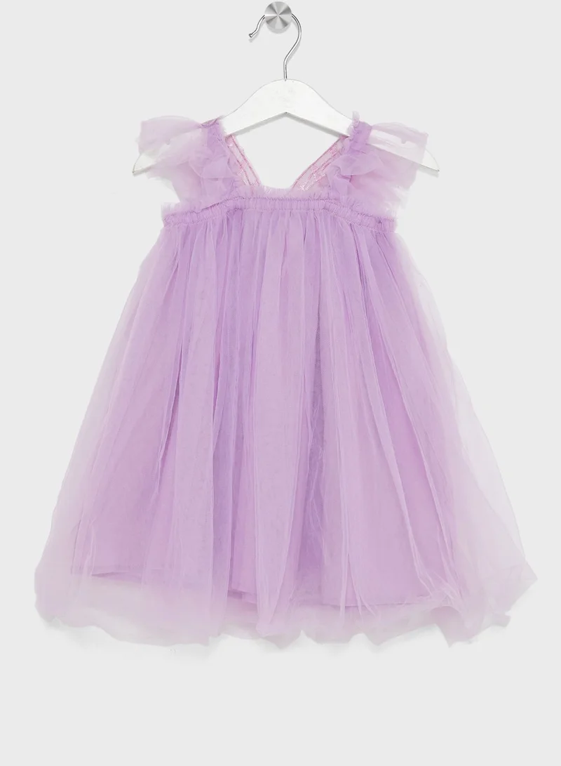 بنياتا Girls Solid Ruffle Tulle Dress