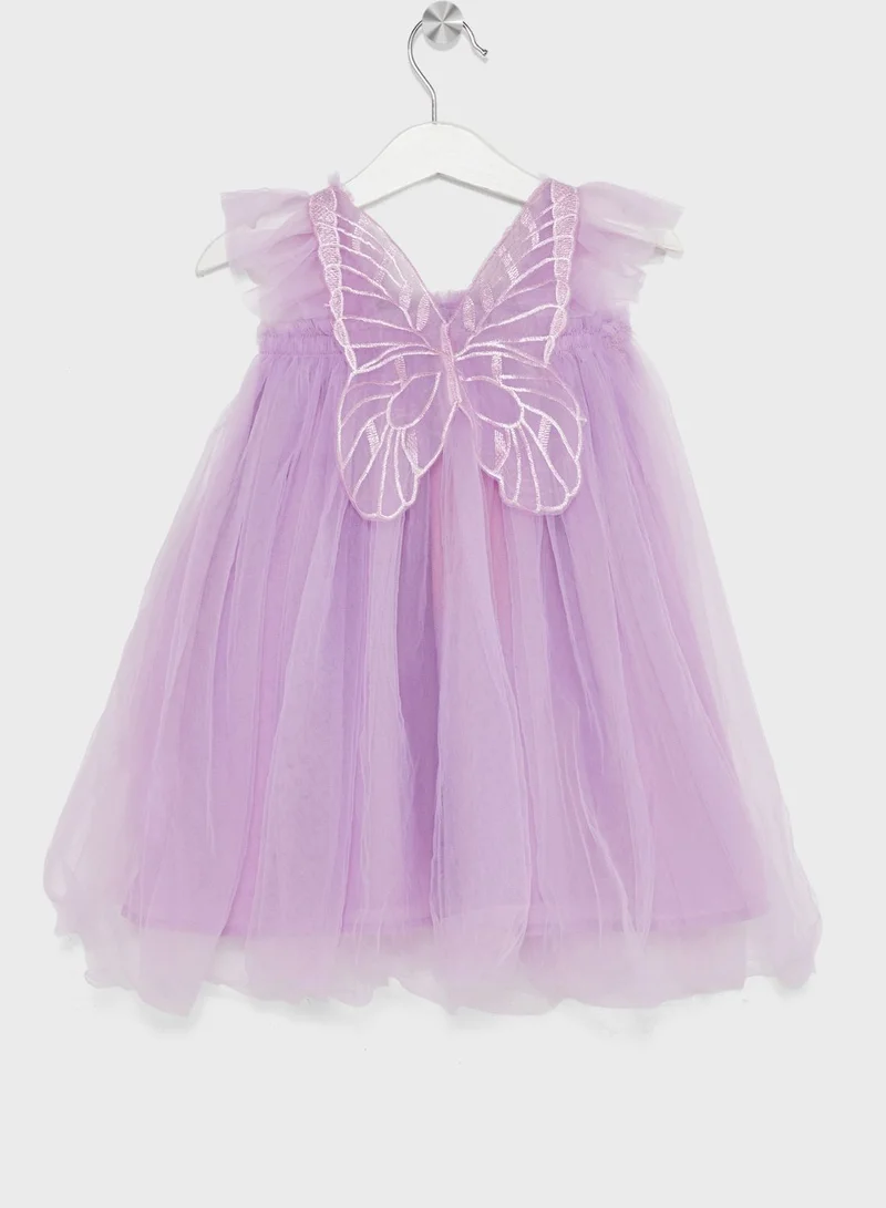 بنياتا Girls Solid Ruffle Tulle Dress