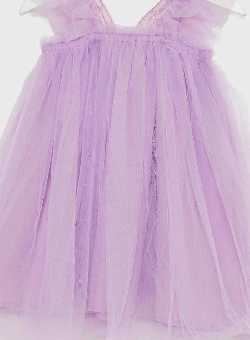 بنياتا Girls Solid Ruffle Tulle Dress