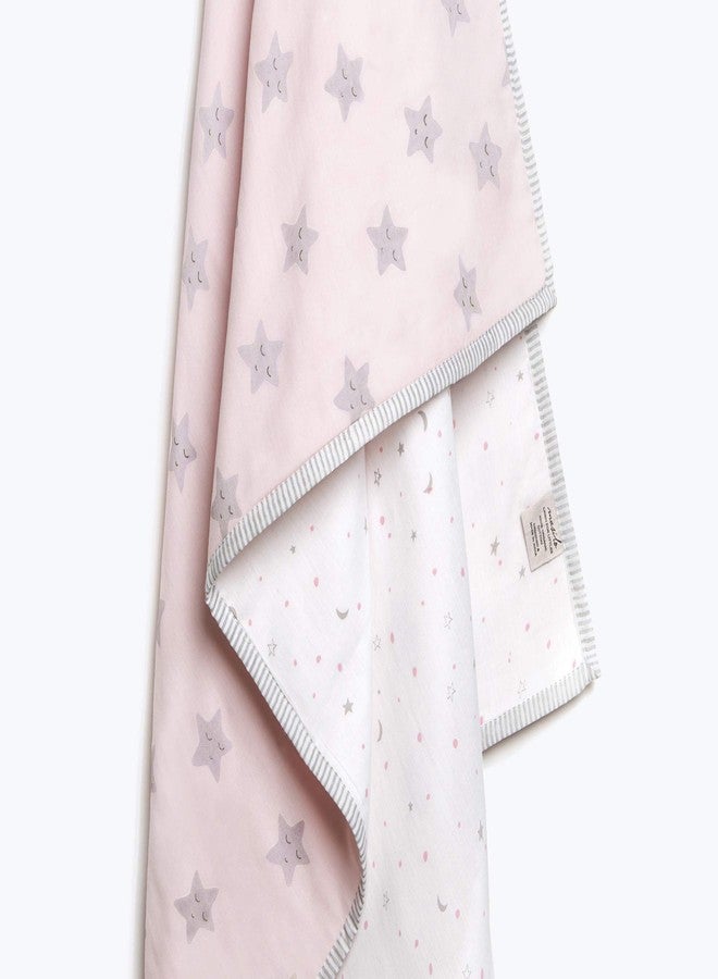 Masilo Organic Cotton Mulmul Dohar Blanket Crib/Cot- Light & Soft Summer Ac Blanket-Babies 0 to 3 Years - Star Pink - Image 2