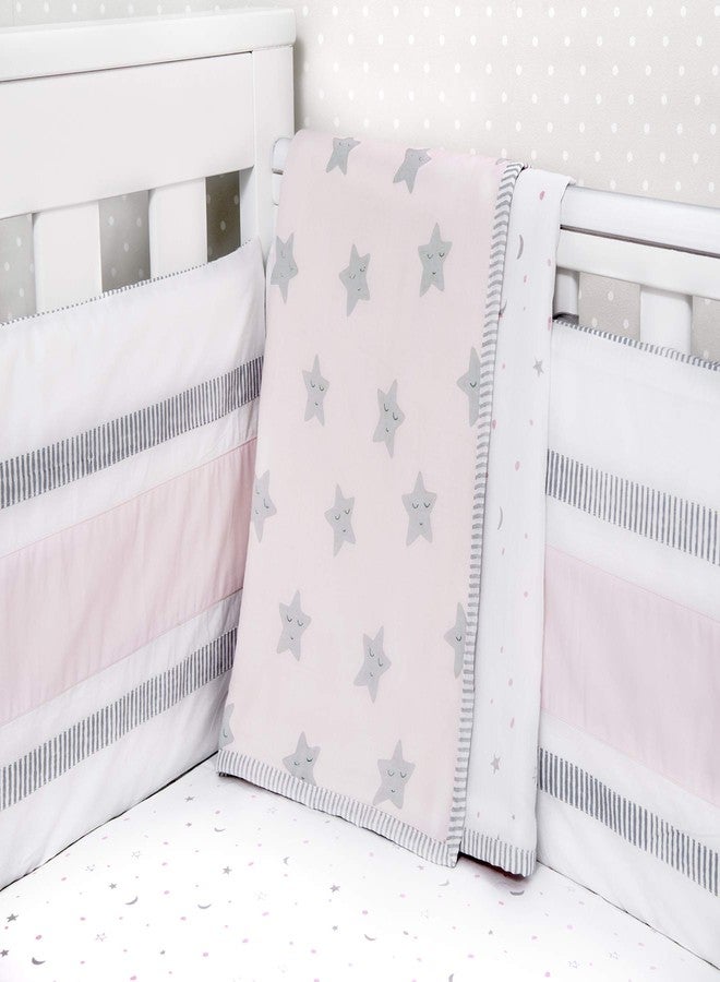 Masilo Organic Cotton Mulmul Dohar Blanket Crib/Cot- Light & Soft Summer Ac Blanket-Babies 0 to 3 Years - Star Pink - Image 1