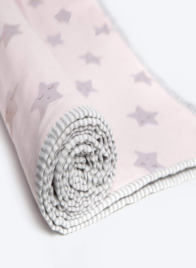 Masilo Organic Cotton Mulmul Dohar Blanket Crib/Cot- Light & Soft Summer Ac Blanket-Babies 0 to 3 Years - Star Pink - Image 3