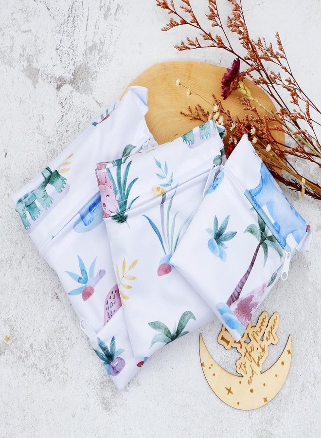 أسينابي حقيبة حفاضات قماشية من Asenappy، 3 قطع، مقاومة للماء وقابلة لإعادة الاستخدام، مزودة بجيبين بسحّاب، مناسبة للسفر والشاطئ وحمام السباحة ورعاية الأطفال ومستلزمات اليوجا والجيم، مناسبة لملابس السباحة أو الملابس المبللة (3036-3-whitedinosaur) - Image 3