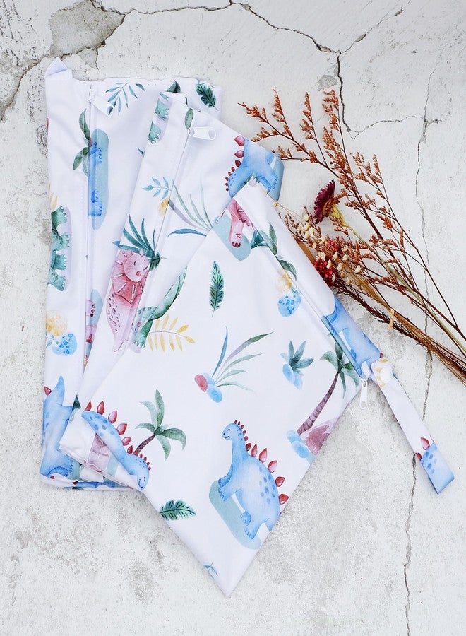 أسينابي حقيبة حفاضات قماشية من Asenappy، 3 قطع، مقاومة للماء وقابلة لإعادة الاستخدام، مزودة بجيبين بسحّاب، مناسبة للسفر والشاطئ وحمام السباحة ورعاية الأطفال ومستلزمات اليوجا والجيم، مناسبة لملابس السباحة أو الملابس المبللة (3036-3-whitedinosaur) - Image 4