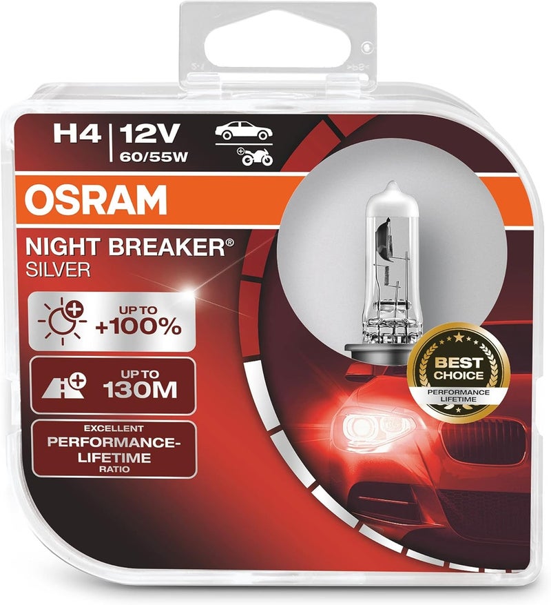 OSRAM Night Breaker Silver H4 Halogen Headlight Lamps Duo Box - Image 1