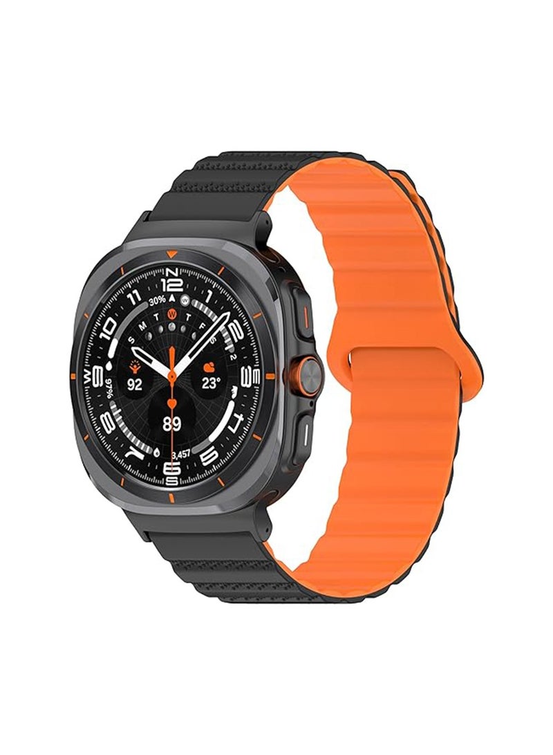 Soft Silicone Watch Band with Samsung Galaxy Watch 7 Ultra 47mm,Magnetic Band,Smartwatch Replacement Strap for Men and Women, Easy to wear (Black Orange)  - Image 1