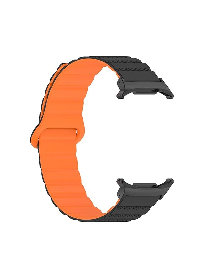 Soft Silicone Watch Band with Samsung Galaxy Watch 7 Ultra 47mm,Magnetic Band,Smartwatch Replacement Strap for Men and Women, Easy to wear (Black Orange)  - Image 2