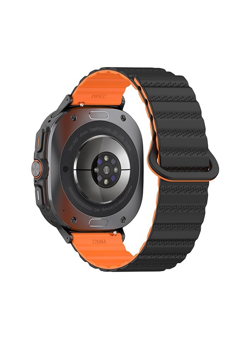 Soft Silicone Watch Band with Samsung Galaxy Watch 7 Ultra 47mm,Magnetic Band,Smartwatch Replacement Strap for Men and Women, Easy to wear (Black Orange)  - Image 3