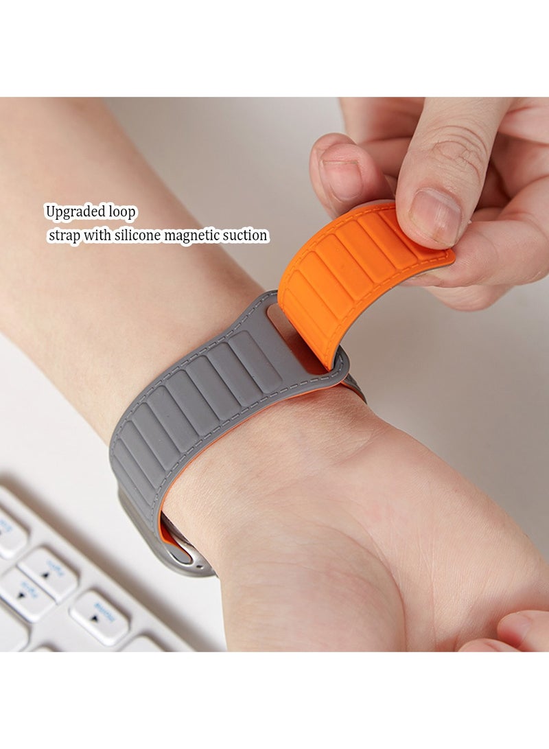 Soft Silicone Watch Band with Samsung Galaxy Watch 7 Ultra 47mm,Magnetic Band,Smartwatch Replacement Strap for Men and Women, Easy to wear (Black Orange)