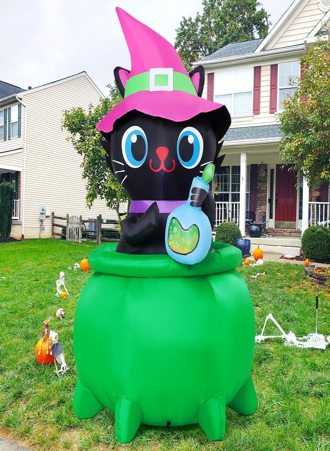 GOOSH 6 FT Halloween Inflatables Cat with Witch Cauldron Decoration Blow Up Yard Decoration with LED Lights Built-in for Holiday Lawn Party Yard Garden - Image 4