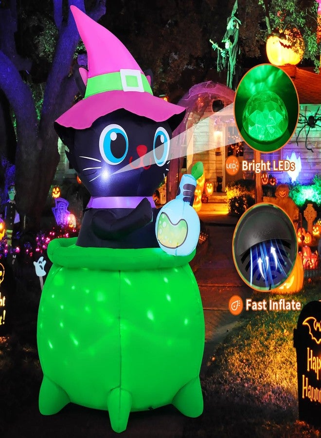 GOOSH 6 FT Halloween Inflatables Cat with Witch Cauldron Decoration Blow Up Yard Decoration with LED Lights Built-in for Holiday Lawn Party Yard Garden - Image 3
