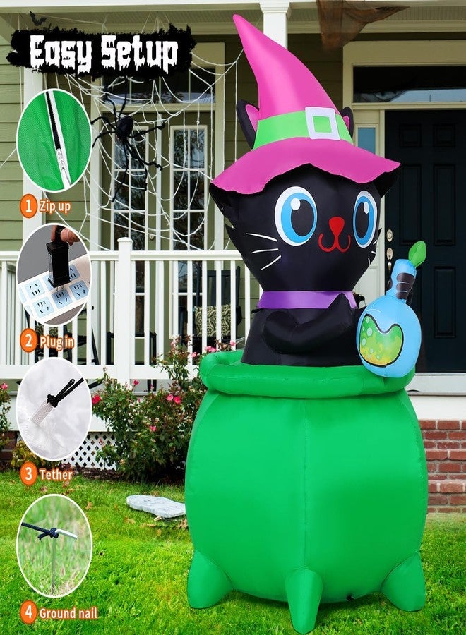 GOOSH 6 FT Halloween Inflatables Cat with Witch Cauldron Decoration Blow Up Yard Decoration with LED Lights Built-in for Holiday Lawn Party Yard Garden - Image 5