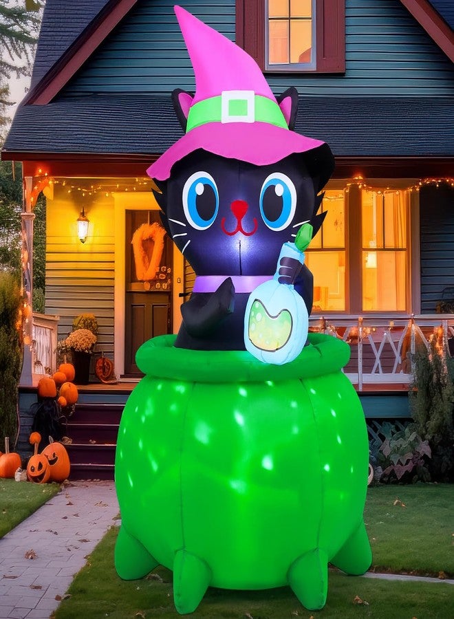 GOOSH 6 FT Halloween Inflatables Cat with Witch Cauldron Decoration Blow Up Yard Decoration with LED Lights Built-in for Holiday Lawn Party Yard Garden - Image 1