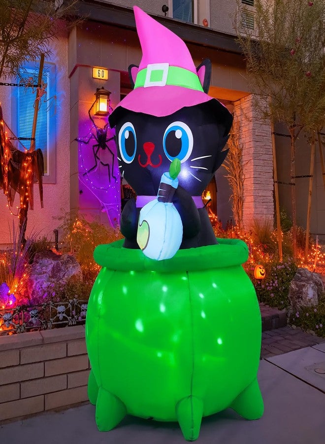 GOOSH 6 FT Halloween Inflatables Cat with Witch Cauldron Decoration Blow Up Yard Decoration with LED Lights Built-in for Holiday Lawn Party Yard Garden - Image 2