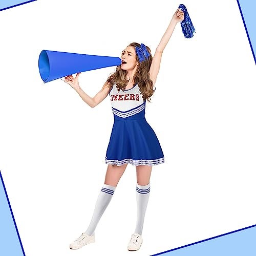 SATINIOR 4 Pcs Cheerleader Costumes for Women Adults Girls Cheer Uniform Outfit for 2025 Halloween(Medium,Blue) - Image 5