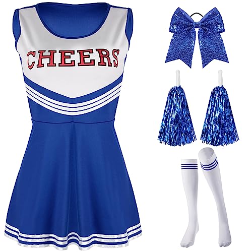 SATINIOR 4 Pcs Cheerleader Costumes for Women Adults Girls Cheer Uniform Outfit for 2025 Halloween(Medium,Blue) - Image 1