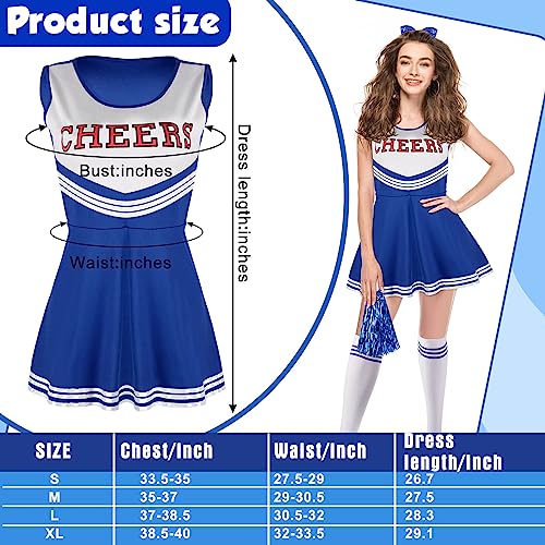 SATINIOR 4 Pcs Cheerleader Costumes for Women Adults Girls Cheer Uniform Outfit for 2025 Halloween(Medium,Blue) - Image 2