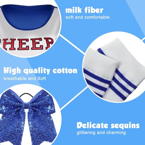 SATINIOR 4 Pcs Cheerleader Costumes for Women Adults Girls Cheer Uniform Outfit for 2025 Halloween(Medium,Blue) - Image 3