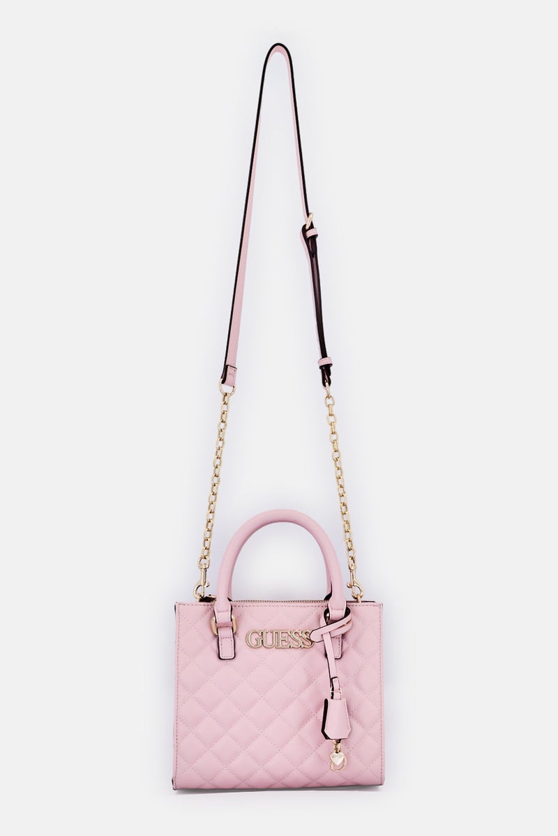 GUESS حقيبة يد بشعار العلامة التجارية للنساء، وردي فاتح - Image 1